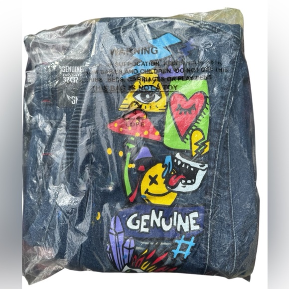 Men’s Denim Pants Graphic Print “Genuine” NWT - Picture 6 of 6